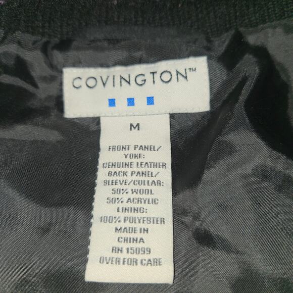 Covington Women Medium Leather Coat Elbow Patches Chocolate Brown Knit Zip Y2K - Picture 2 of 12